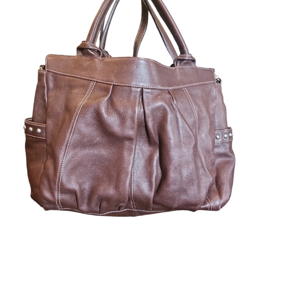 STUNNING BROWN LEATHER STUDDED BAG FROM *FENN WRIGHT MANSON EUC - Picture 2 of 10